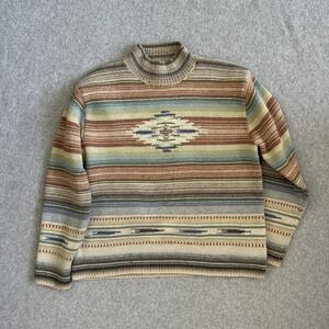 Vintage Lauren Ralph Lauren Sweater Womens Medium Wool Hand Knit Aztec Geometric